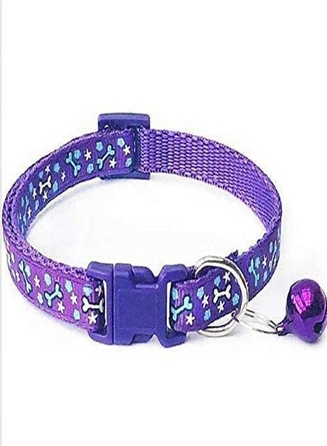 Smart Pups Long Small Girl Printed Dog and Cat Everyday Collar Belt/Small Bell for Playing Small Breed Dogs - Purple (18-30 cm) - Image 1